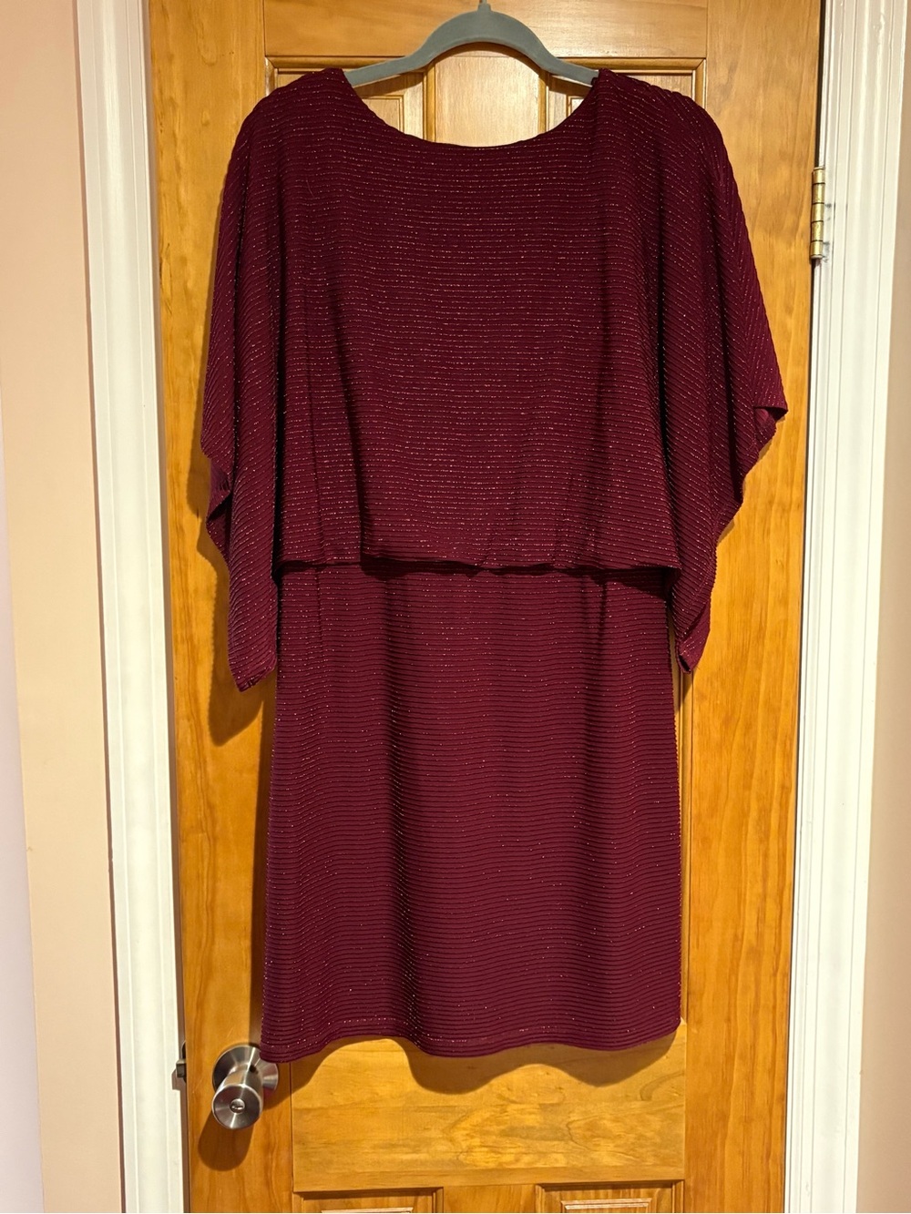 Jessica Howard Burgundy Sparkle Overlay Dress